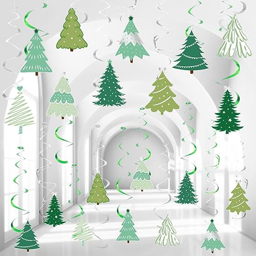 Miniatura 1 de Colarr Paquete de 50 remolinos colgantes de Navidad, decoraciones de papel de aluminio de Navidad, remolinos en espiral, adornos para Navidad,