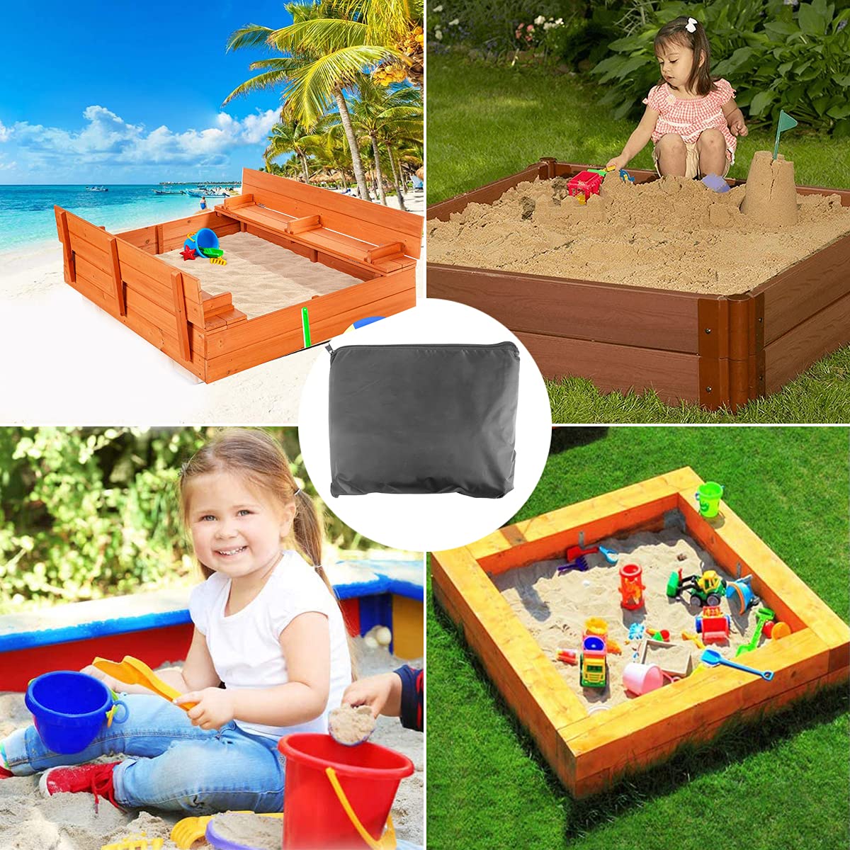Housse De Protection Pour Bac à Sable – 120x120x20 Cm, étanche, Tissu Oxford, Cordon Réfléchissant – Empêche Poussière Et Animaux