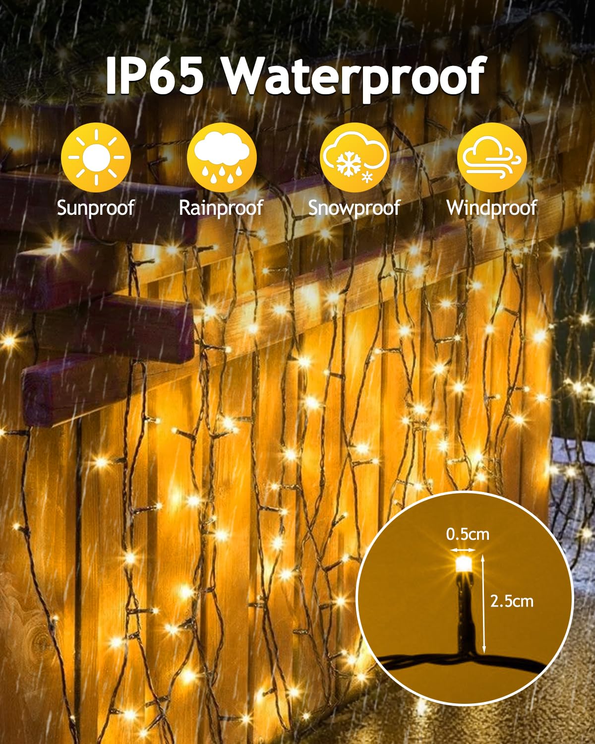 Catena di luci solari per esterni, 30 m, 300 LED, resistente alle intemperie
