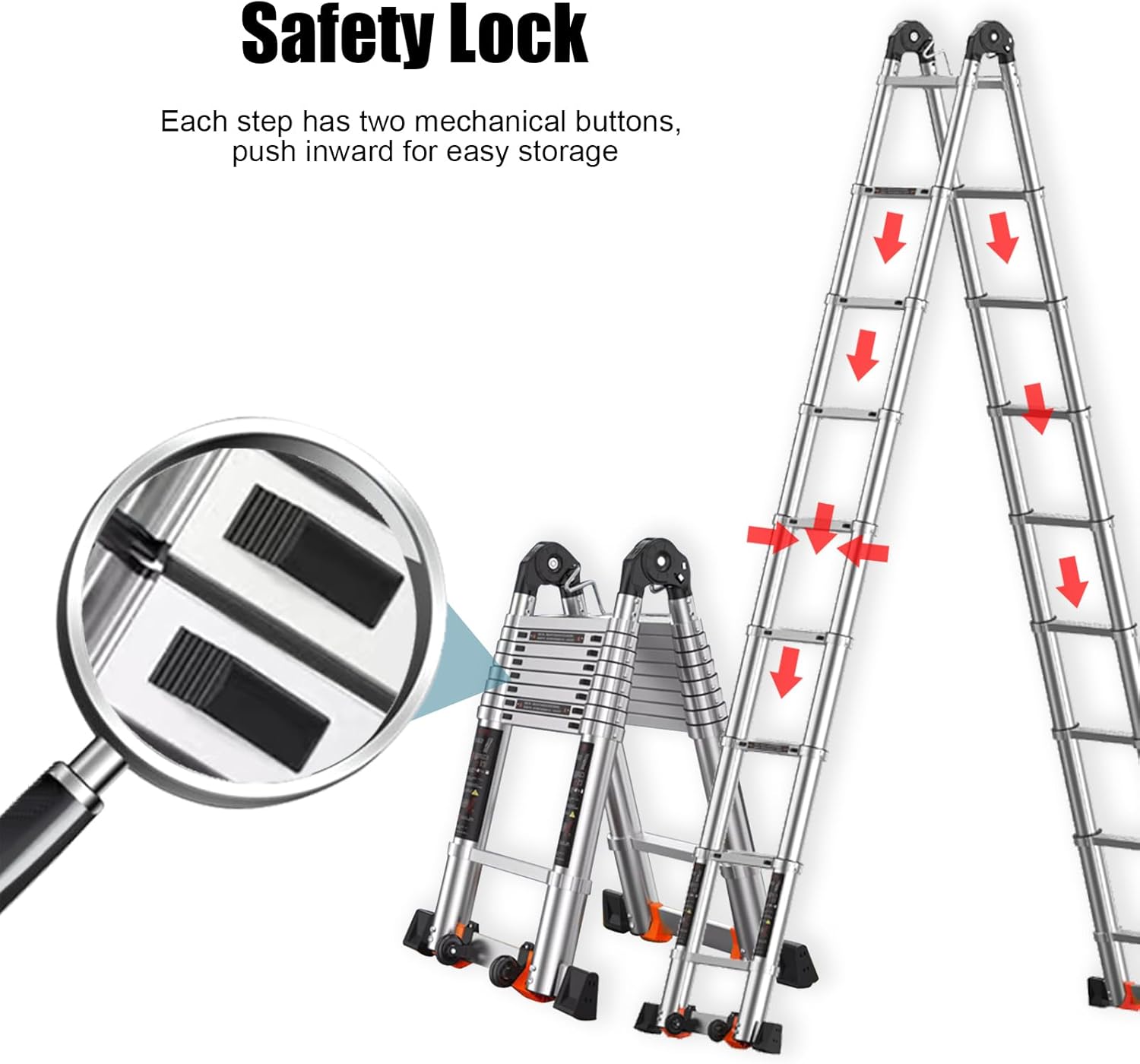 Portable 2-in-1 A-Shape Telescopic Ladder with Balance Bar and Wheel Household Use Aluminium Folding Telescoping Ladder Multi-Purpose Extension Ladder for Outdoor Work The vast Ocean