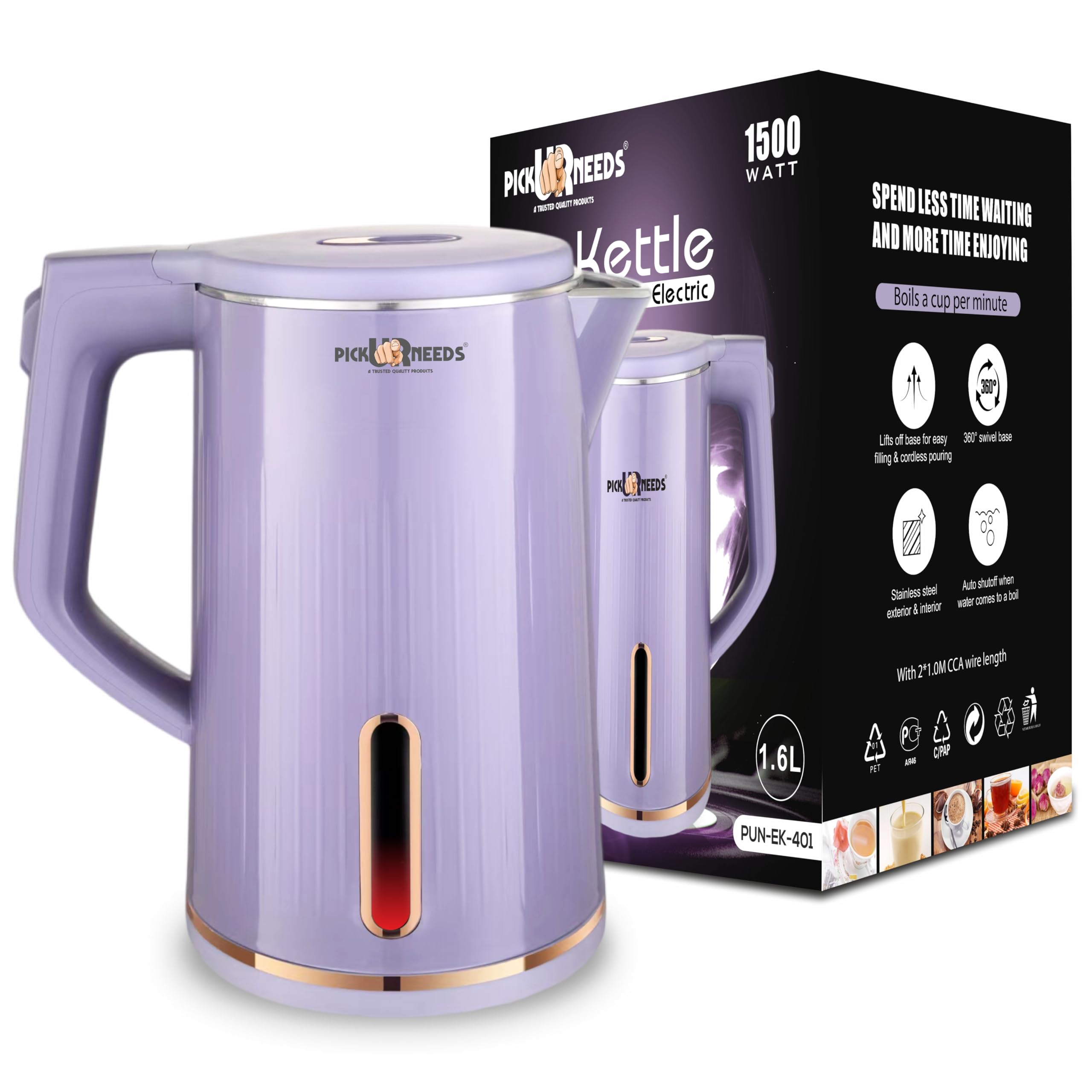 Pick Ur Needs Electric Glass Tea Coffee Kettle Jug With LED Backlight 1500W (1.6 Litres)-image-31