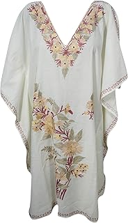 Mogul Interior Women's White Caftan Kimono Dress Short Cover Up Kaftan Evening Gowns 2XL