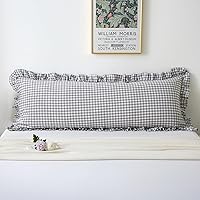 Vista 14 de Paquete de 2 fundas de almohada europeas a cuadros azul polvoriento, blanco, a cuadros, 100% algodón lavado, a cuadros, estilo francés, rústico