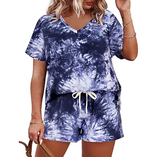 CARCOS Womens Plus Size 2 Piece Outfits Summer Shorts Sets Lounge Set Track Suits Vacation Outfits with Pocket XL-5XL
