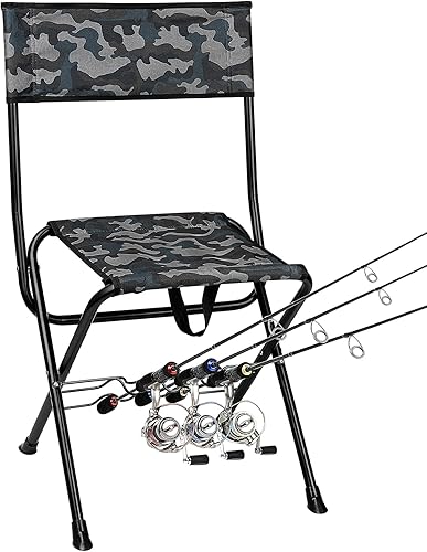 Silla de pesca plegable acolchada con soporte de caña para adultos, tamaño de asiento mejorado para exteriores, caza, picnic, viajes, camping,
