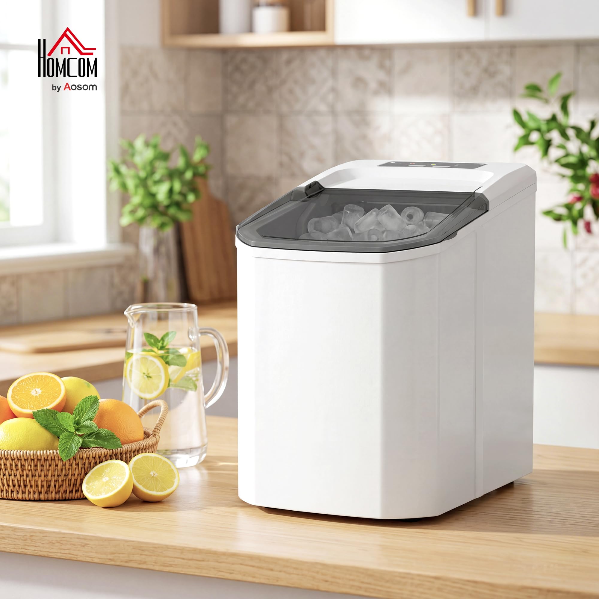HOMCOM Máquina de Hielo, Máquina de Cubitos de Hielo Autolimpiable, 12 kg/24H, 9 Cubitos Listos en 7 Minutos, 2 Tamaños de Hielo, 1,5L Depósito, para Hogar, Cocina, Oficina, Bar, Blanco — view 2