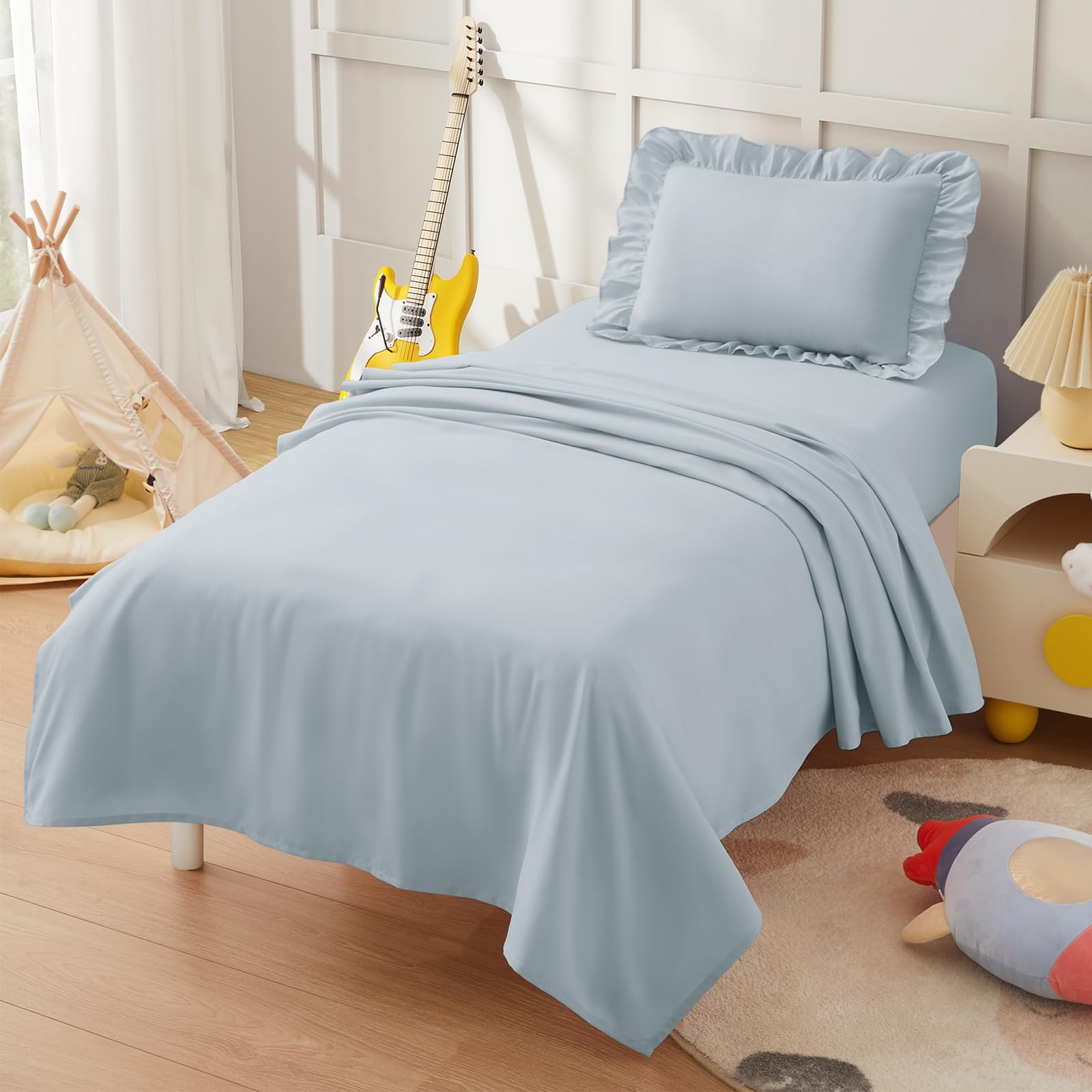 KKJIAF 3 Piece Dusty Blue Toddler Sheet Set