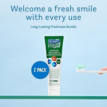 SmartMouth Anti-Cavity + Zinc Toothpaste - Fluoride for Cavity Prevention - Remineralizes Enamel - Sensitive Whitening - Alcohol-Free, Sugar-Free & Gluten-Free - 6 oz, 2-Pack
