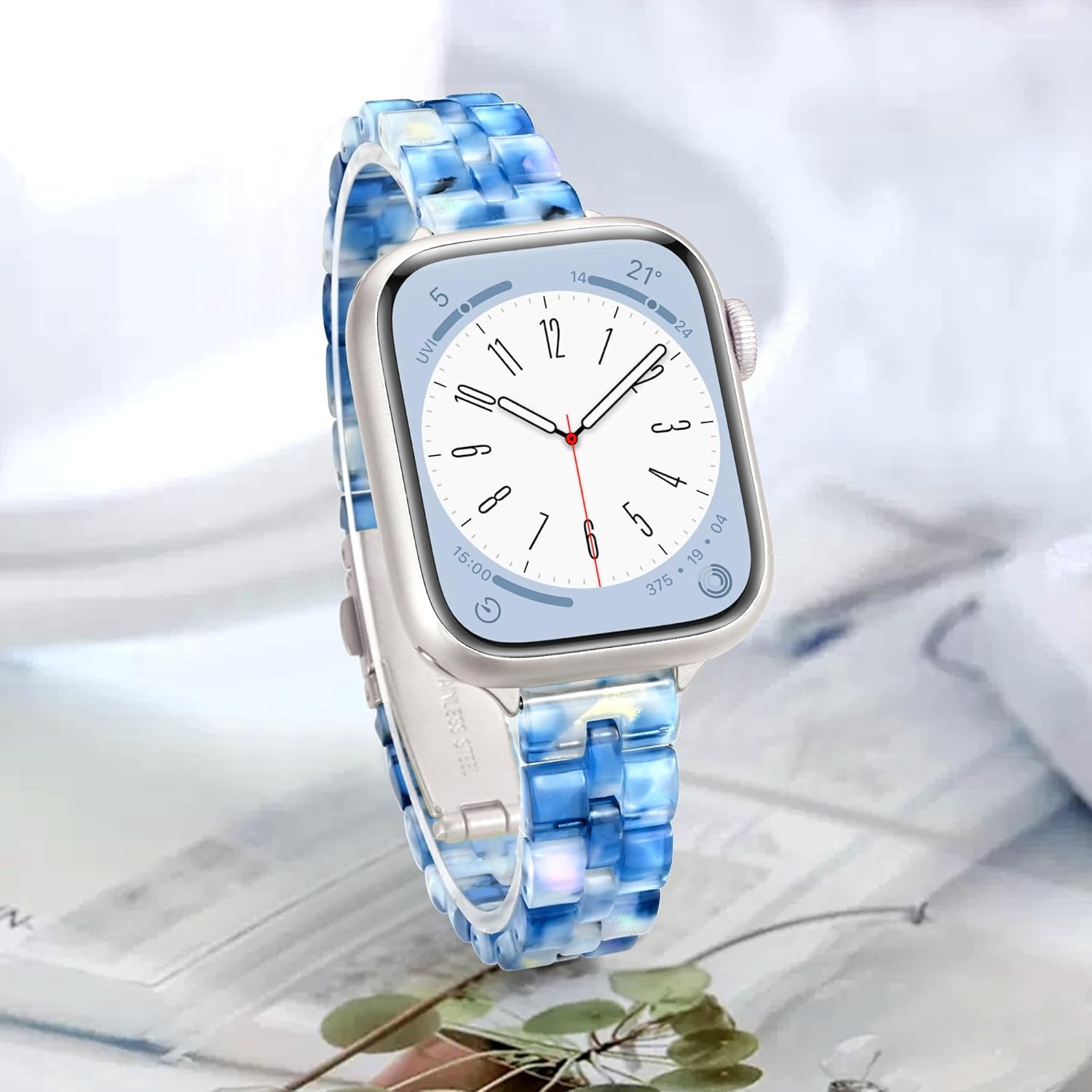 wipalor Thin Resin Tortoise Shell Bands for Apple Watch Bands for Women 42mm 44mm 45mm 46mm 49mm, Slim Resin Fashion Lightweight iWatch Bracelet for iPhone Watch 11 10 9 SE 8 7 6 5 4 3 2 1 Ultra-Blue