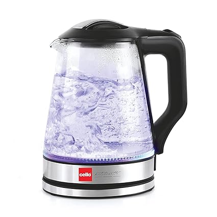Cello Quick Boil Glassy H2O Electric Kettle, 1.7 Ltr, 1200 Watts, Black, Medium, (70FKT021BK)