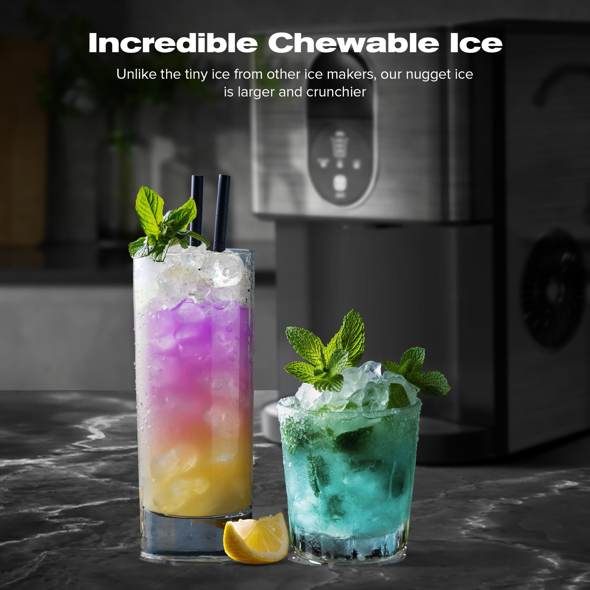 Kismile Countertop Nugget Ice Maker, 44lbs/24h Soft Chewable Pebble Ice Machine With Self-Cleaning And One-Click Operation, Compact Pellet Ice Maker For Home & Kitchen (Black) on Fridge.com - View 3