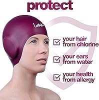 Vista 3 de Gorras de natación 3D – Gorra de natación con protección para los oídos para mujeres y hombres – Silicona, impermeable – Se adapta a cabello largo