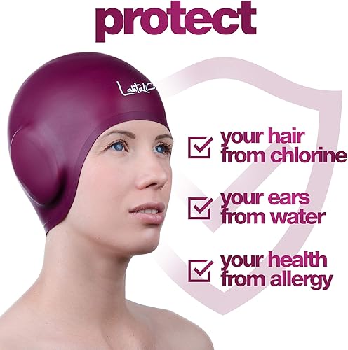 Miniatura 3 de Gorras de natación 3D  Gorra de natación con protección para los oídos para mujeres y hombres  Silicona, impermeable  Se adapta a cabello largo y