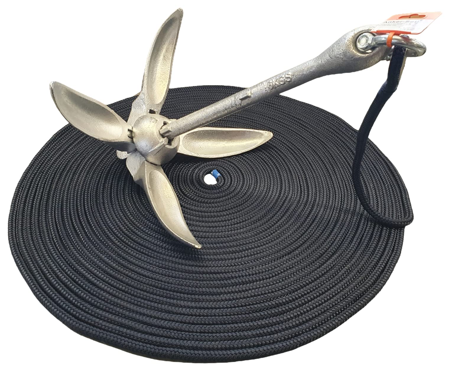 Seilflechter - Ankerset inkl. Festmacher 10 mm Ø, 30m Länge, 6kg Klappanker, 12mm Schäkel, rostfreie Edelstahl-Kausche fest eingespleißt, Taifun Ankerleine mit 1.9000 daN Bruchlast