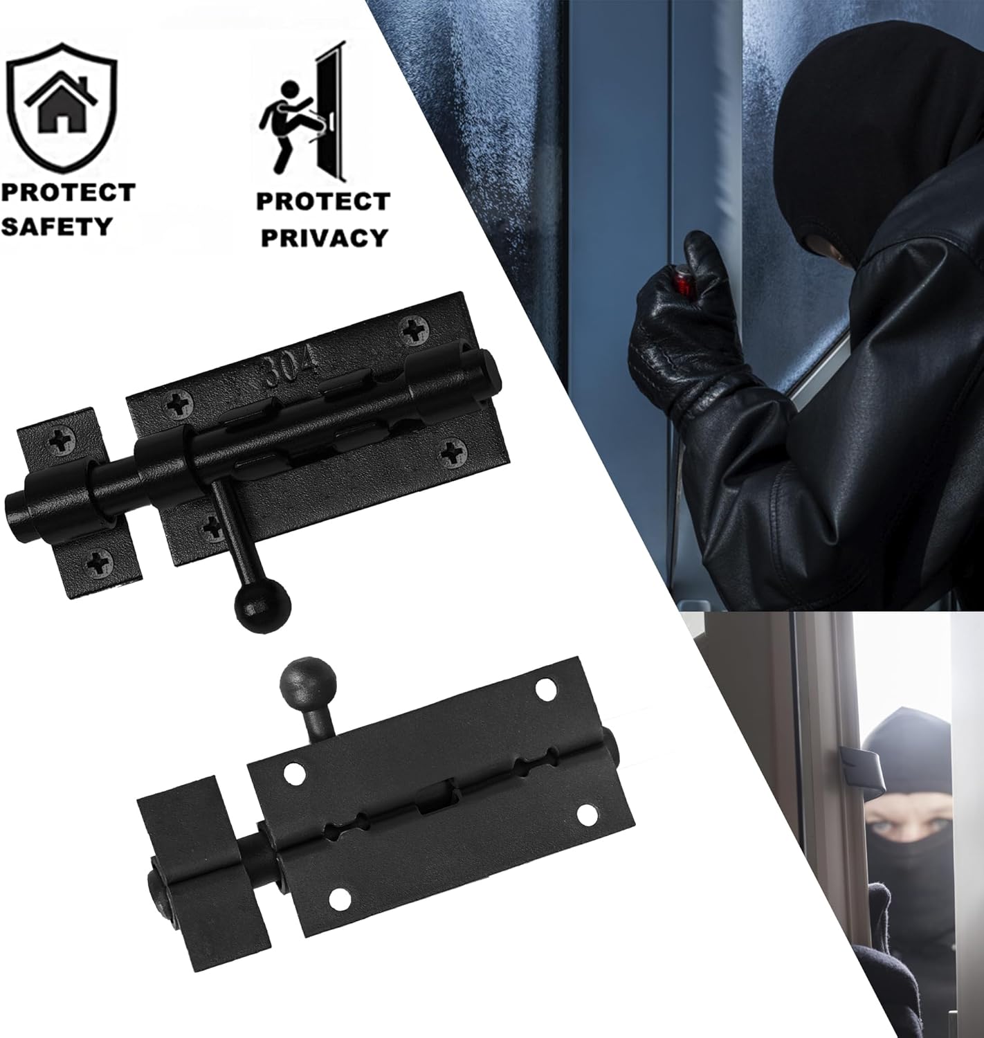 4 Inch Slide Barrel Bolt Latch Door Slide Lock, Solid 304 Stainless Steel Black Bolt Lock, Thickened Heavy Duty Gate Latches for Wooden Fence Metal Gate Yard Shed Warehouse Cabinet Window (1 Pack)