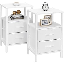 TUTOTAK End Table, Couch Side Table, Nightstand with Cloth Drawer, Set of 2, Bedside Table, White TB01BW066