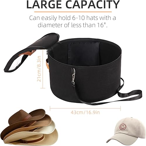 Miniatura 3 de Caja de almacenamiento para sombreros redondos, cajas portátiles de fieltro para mujeres y hombres con tapa translúcida a prueba de polvo y correa
