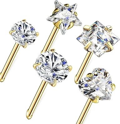 Nose Rings Studs L Screw Bone Shpaed Nose Studs for Women 18g 20g 22g 14K Gold Plated