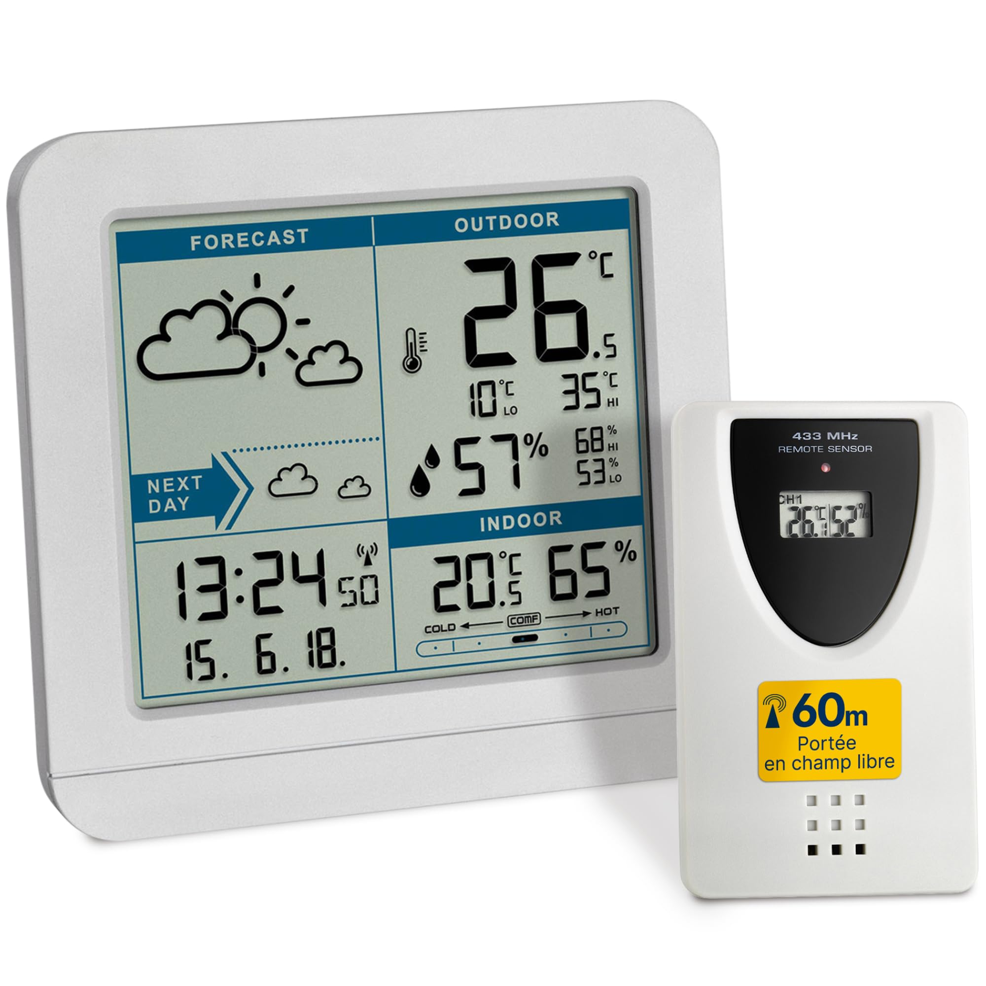 TFA Dostmann Station météo numérique SKY, 35.1152.02, Station météo avec capteur extérieur sans fil, Prévisions météo, Symbole forestier, Température intérieure/extérieure, blanc