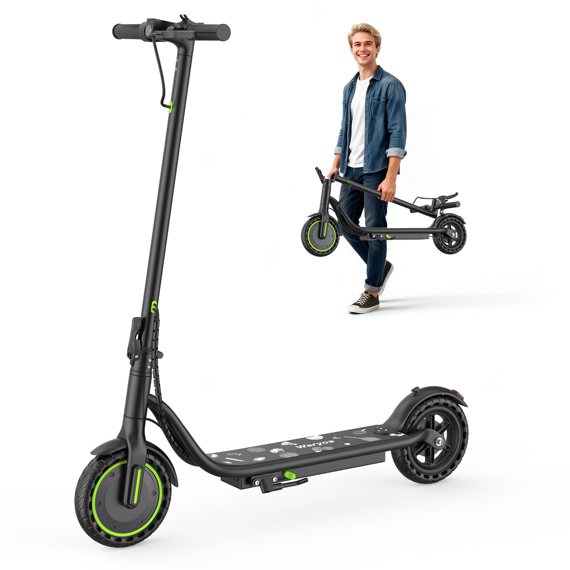 Waryoa Foldable Electric Scooter for Adults, 350W/500W Motor, Up to 22 MPH, 8.5"/10"/14" Tires, 15‑31 Miles Range, Dual Brakes E Scooter with Seat & Bag