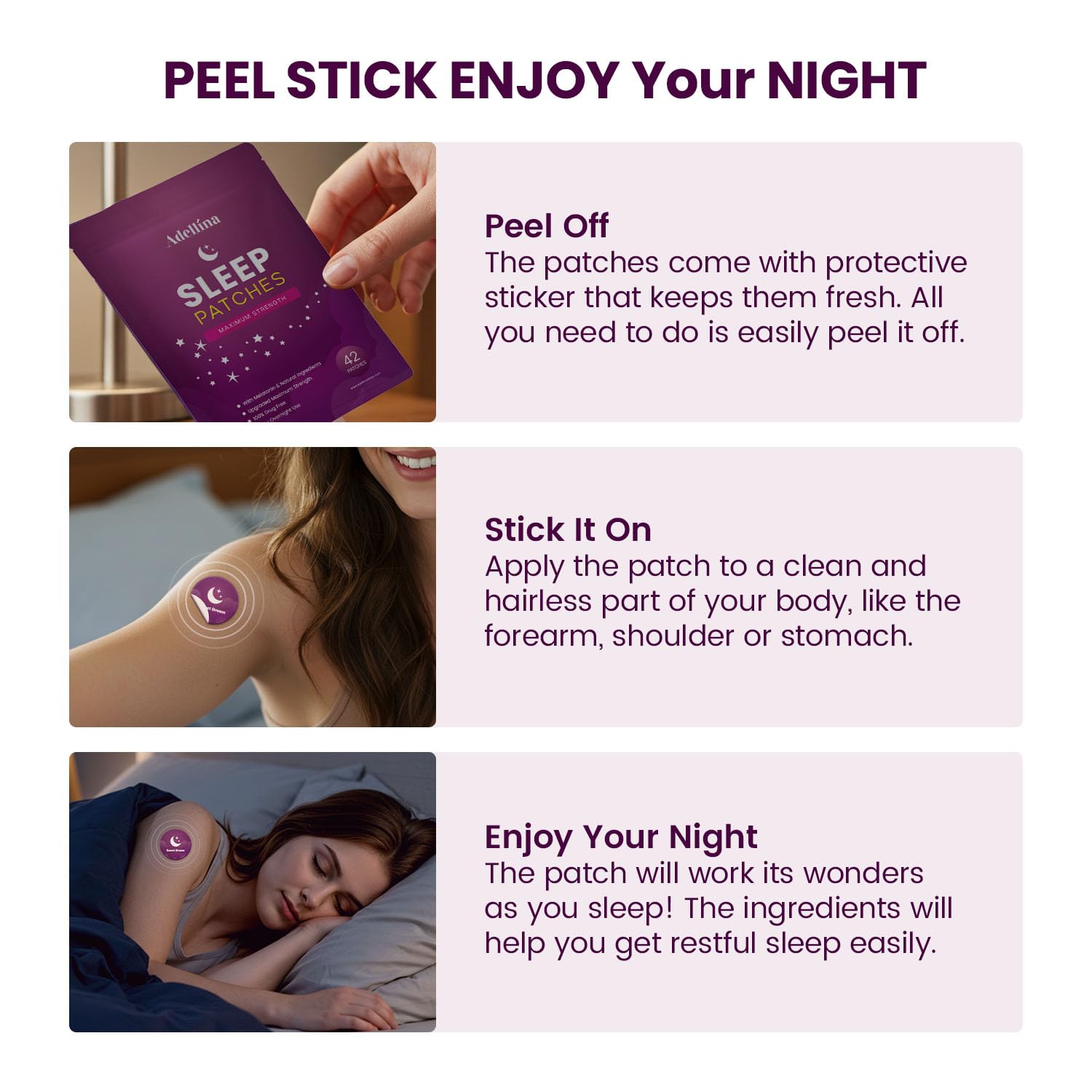 Sleep Patches for Adults Extra Strength: Easy-to-Apply Sleep Patch with Melatonin & Valerian 42 Patches — Amazon image 5