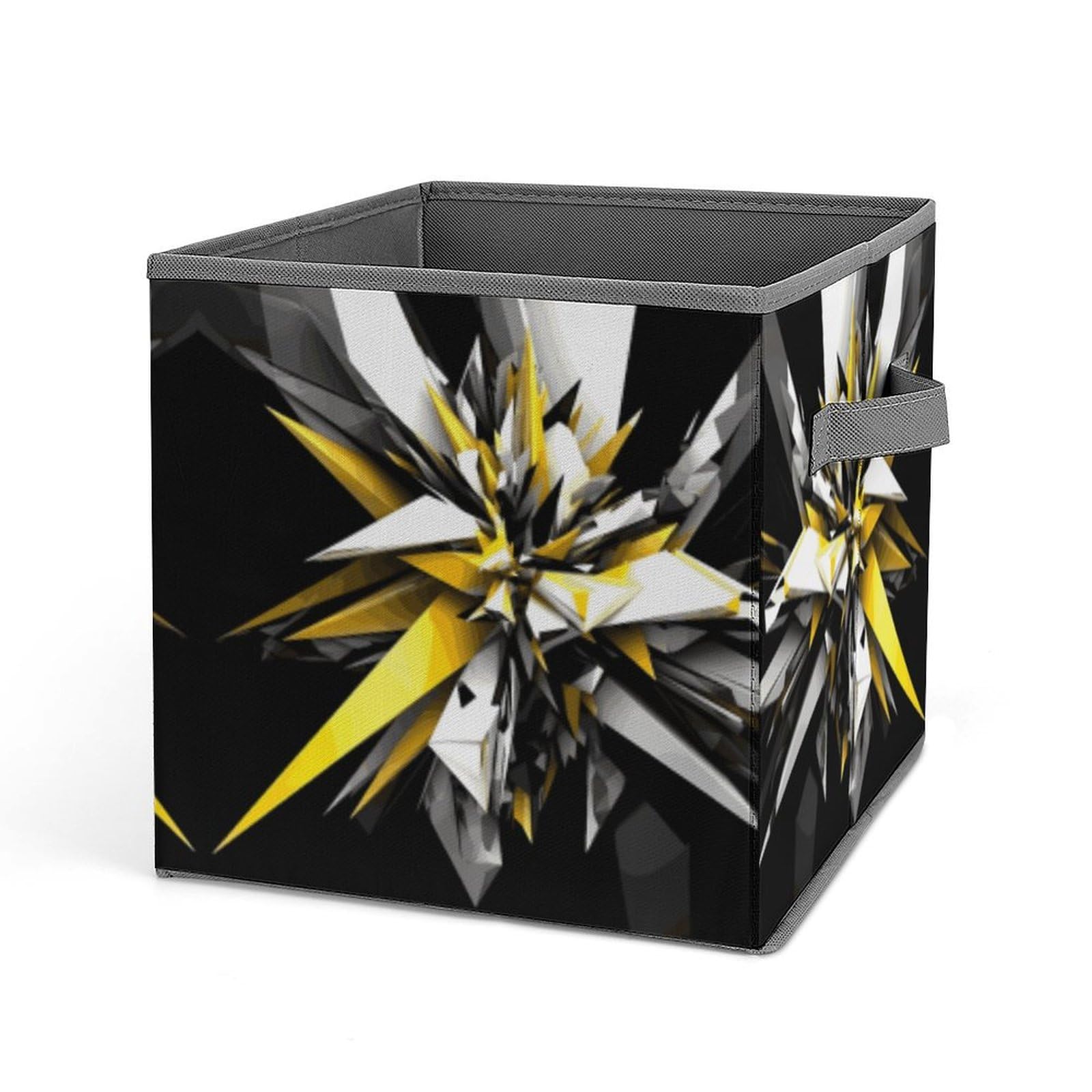 Bacs de rangement imprimé abstrait noir blanc jaune avec poignées pour vêtements