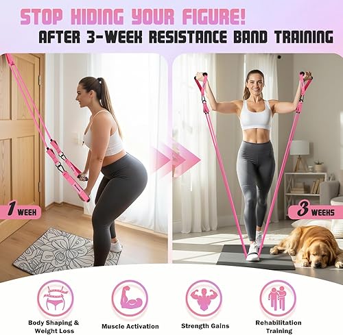 Miniatura 3 de Resistance Bands with Handles for Women, Exercise Bands Set for Physical Therapy Yoga Pilates, 5 Level Workout Bands for Working Out with Door