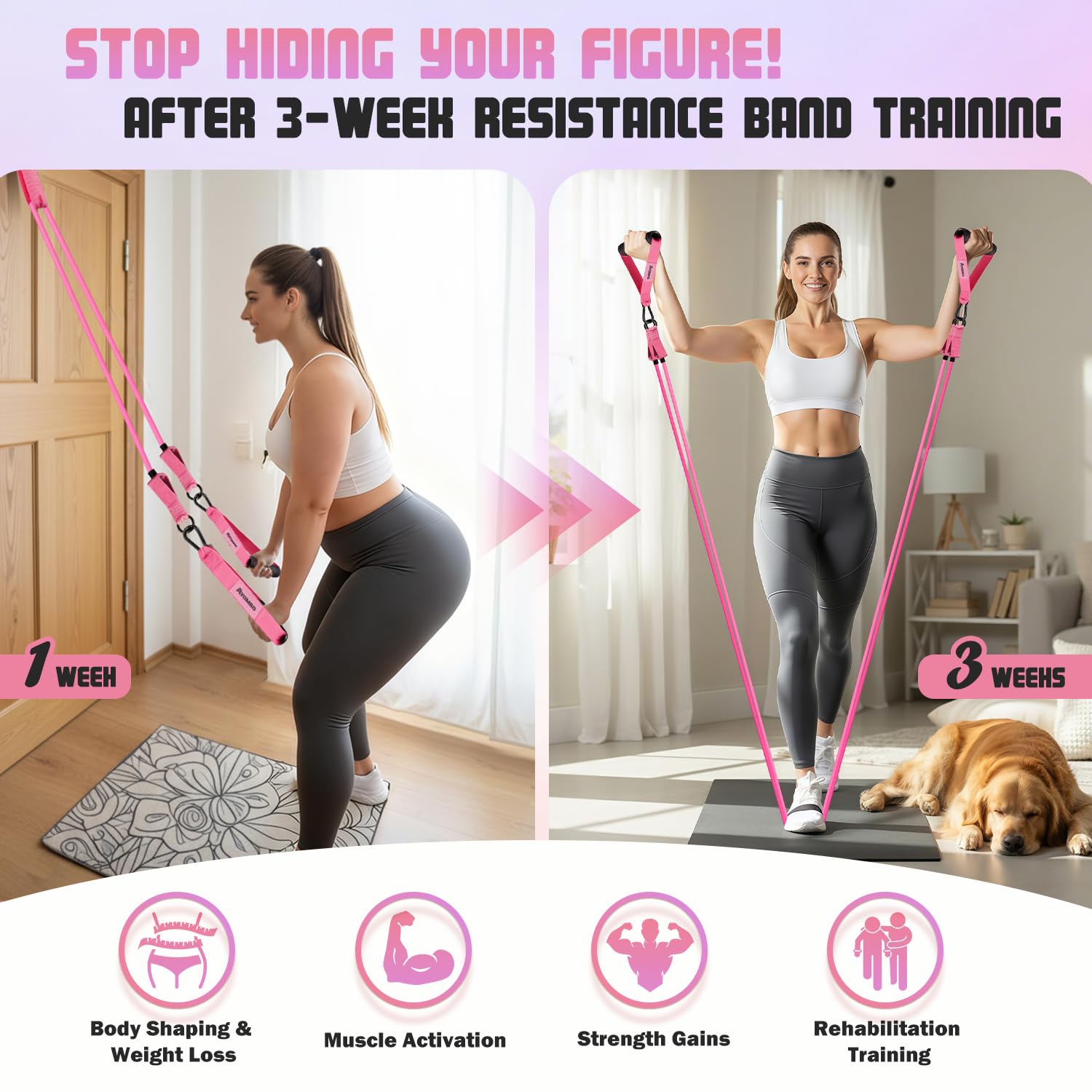 Ayombo Widerstandsbänder, Übungsbänder mit Griffen für Workout, Fitnessbänder für Frauen, Workout-Ausrüstung, Heimstudio, Trainingsbänder mit Türanker, Knöchelriemen, Formkörper, Physiotherapie