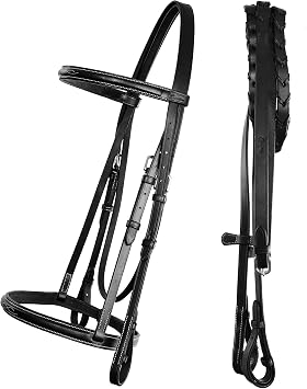 Exion Hunter Bridle with Laced Reins Fancy Stitched English Snaffle Bridle | Premium European Leather Hunter Jumper Bridle with Stainless Steel Hardware | Color Black, Size Cob