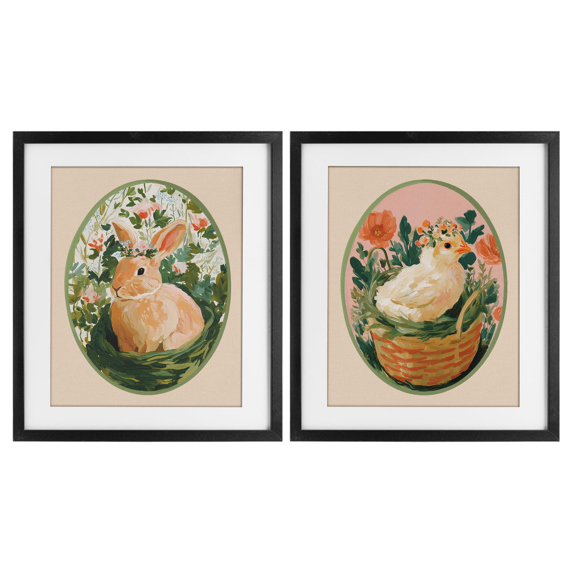 Stupell Industries 'Bloom Nest Animals', 2pc Framed Print Under Glass Set, Black, 17 x 21 Inches, Easy to Hang and Sturdy, Made in USA, by Yen