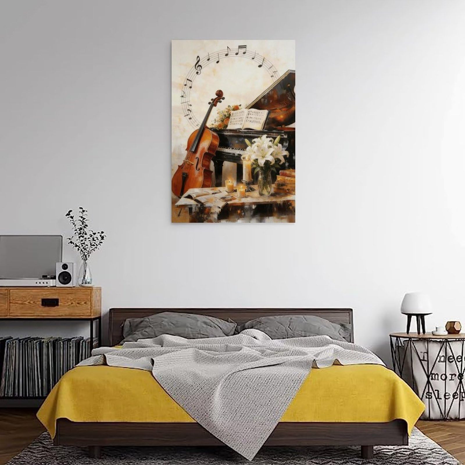 Poster su tela, decorazione artistica da parete con pianoforte, violino, musica a tema jazz, stampa artistica su tela moderna per soggiorno, bagno, camera da letto, casa, 60 x 90 cm