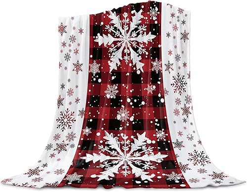 Miniatura 1 de Manta de Navidad, manta de franela sherpa súper suave para cama, sofá, ligera y acogedora copo de nieve, simple de 50 x 80 pulgadas para bebés,