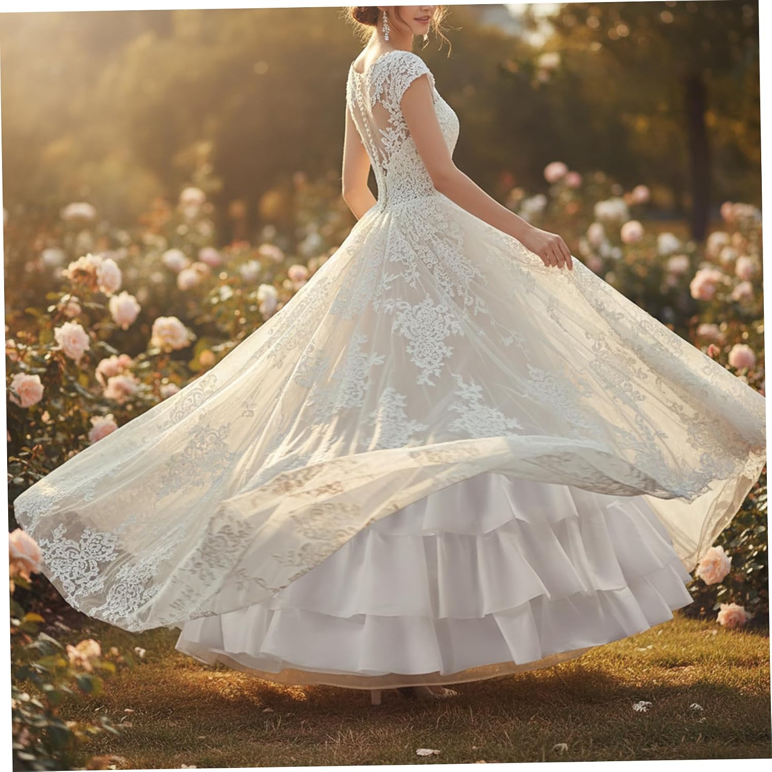 4-Layer Hoop Crinoline Petticoat for Wedding Dress, Adjustable Fullness & Waist Underskirt to Make Gown Puffy, White Bridal Slip..