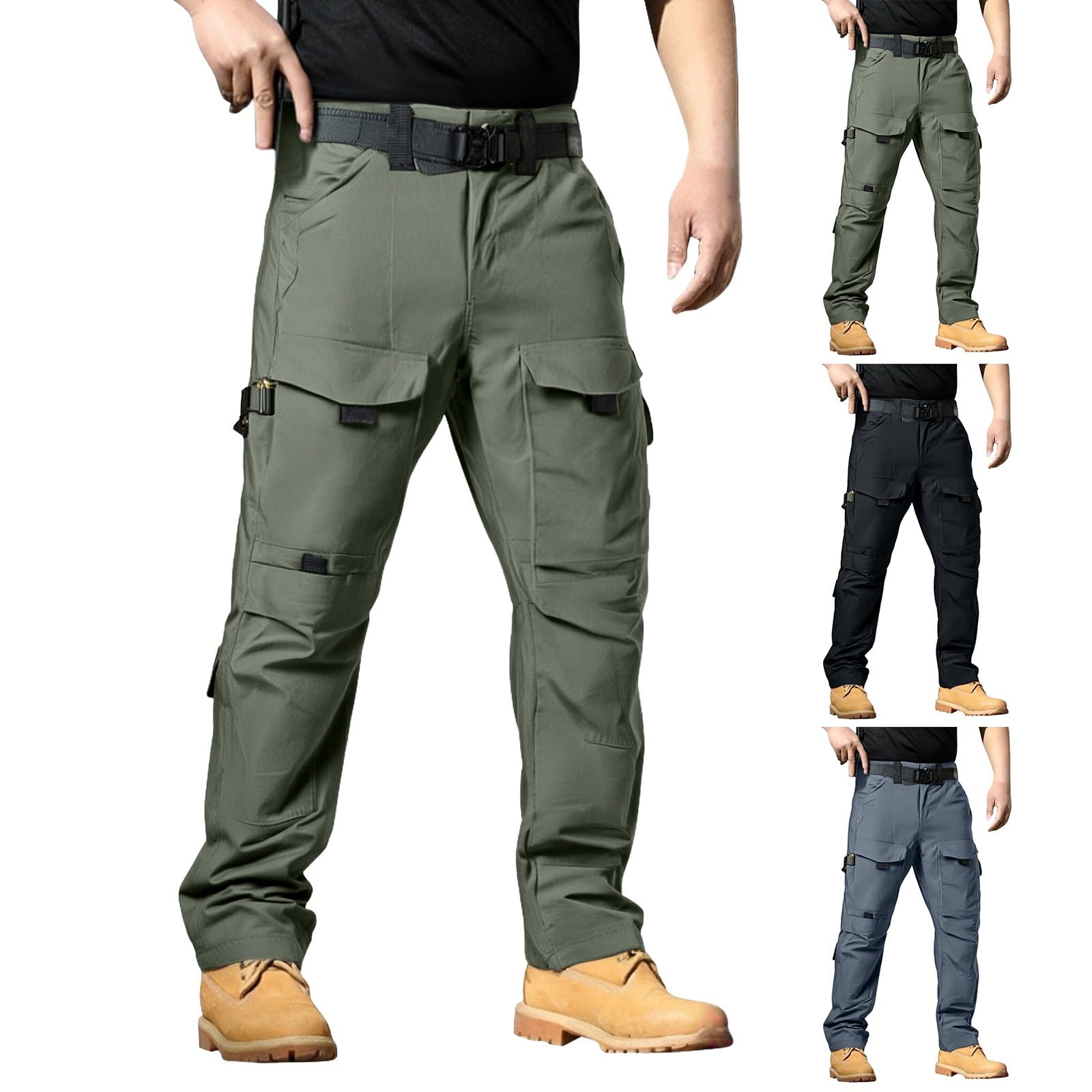 Generisch Pantalones cargo para hombre 3XL elásticos: pantalones de trabajo con múltiples bolsillos, pantalones de exterior, resistentes a la abrasión, pantalones de senderismo de pierna recta