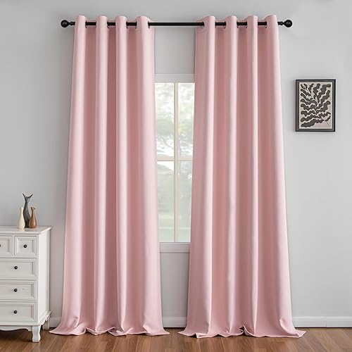 Miniatura 18 de Cortinas opacas de 96" de largo, juego de 2 paneles, cortinas opacas para dormitorio de 96" de largo, cortinas con bolsillo para barra que ahorran