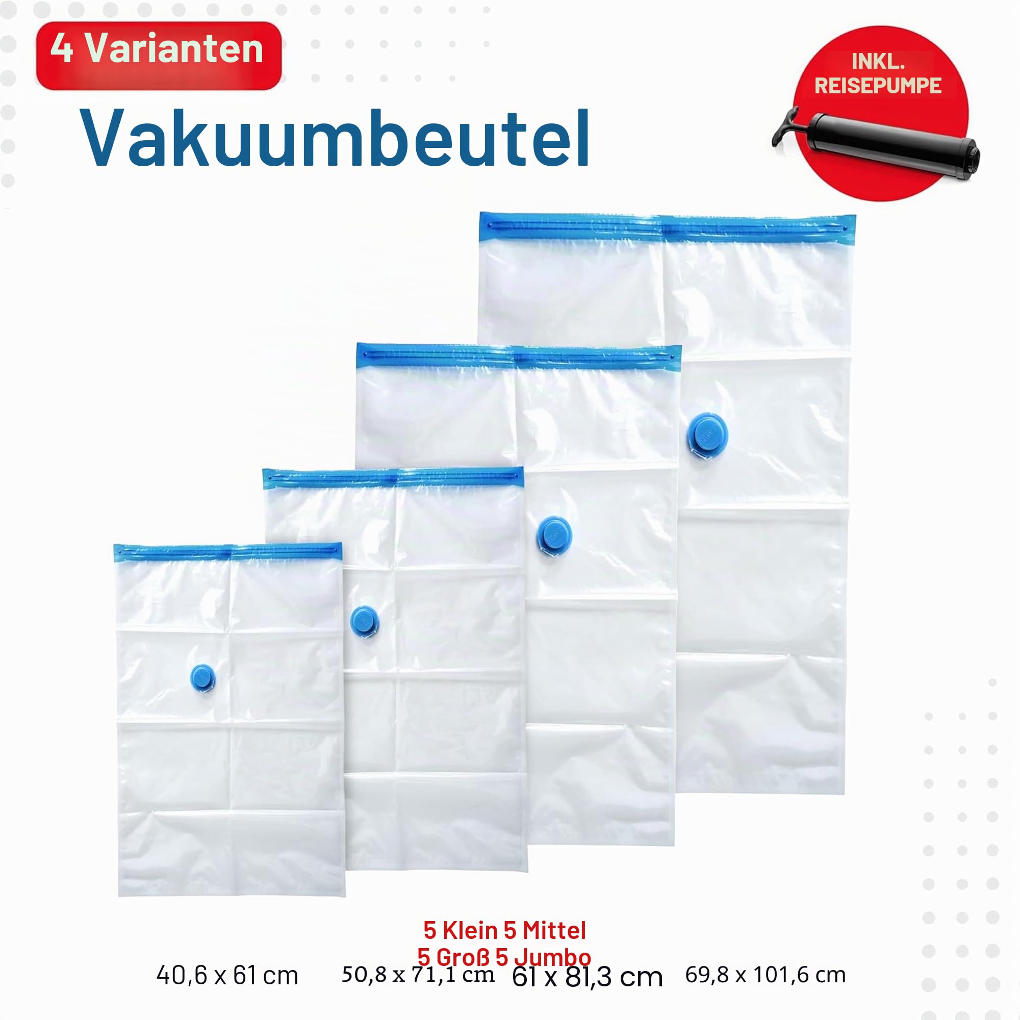 Spacesaver Space Bags Vakuum-Aufbewahrungsbeutel (20er-Pack) Sparen Sie 80% Platz beim Aufbewahren von Kleidung – Vakuumbeutel für Kleidung, – Pumpe für unterwegs