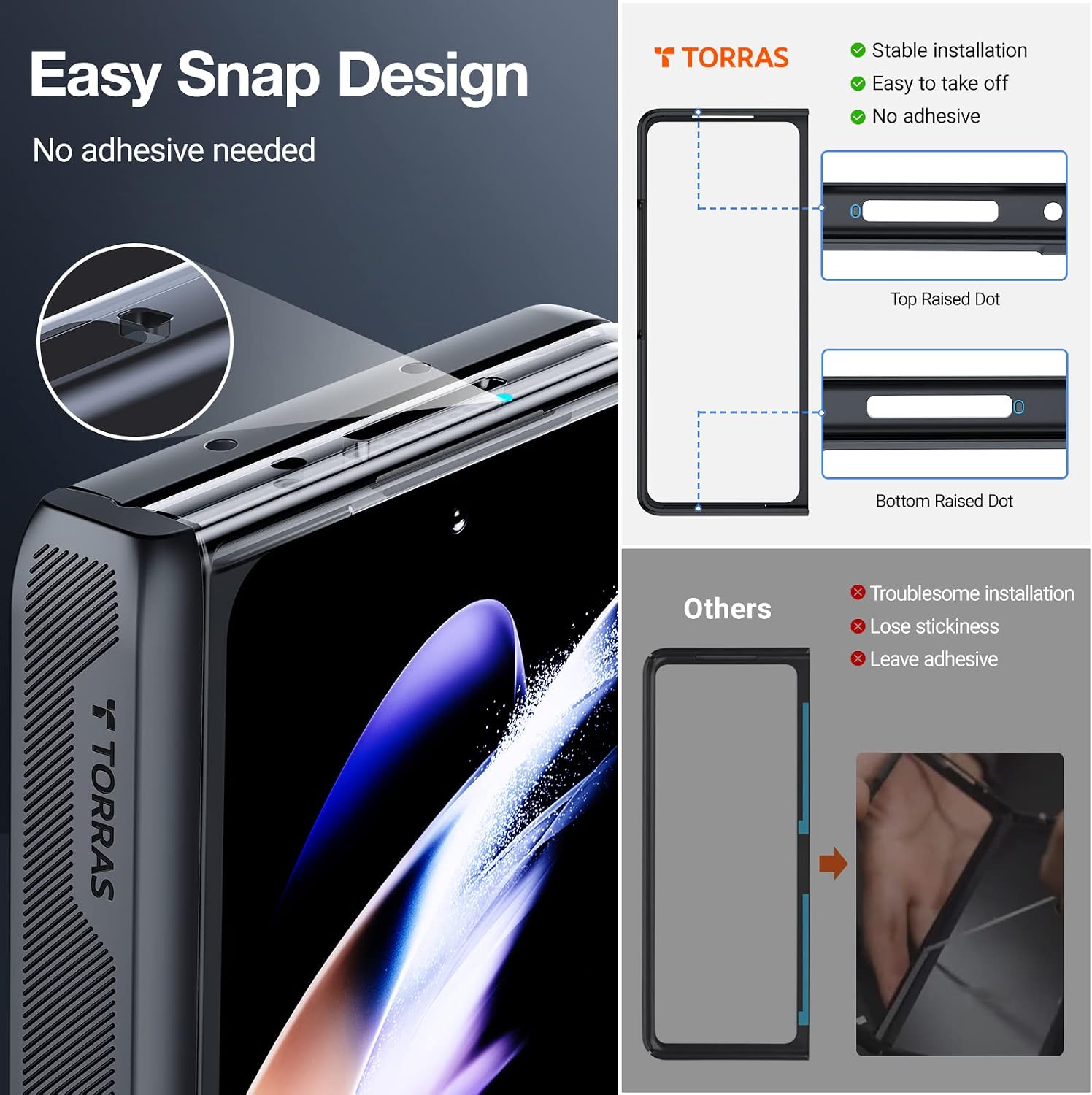 TORRAS Armor Stand Galaxy Z Fold 4 Case, [MIL-Grade Hinge Protection] [Invisible Kickstand for Full Screen Viewing], Matte Hard Case Slim Protective Designed for Samsung Galaxy Z Fold 4 Case Black