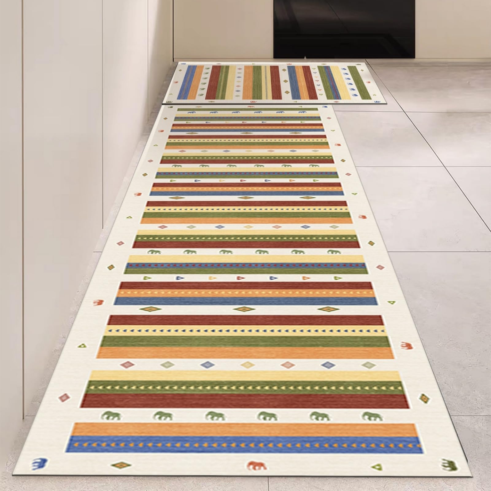Tappeto Cucina 50X80Cm+50X60Cm Striscia Rossa Moderni Tappetini Da Cucina 2 Pezzi,Antiscivolo Impermeabile Tappeti Da Cucine,Lavabile, Adatto Per Corridoi, Cucine, Bagni