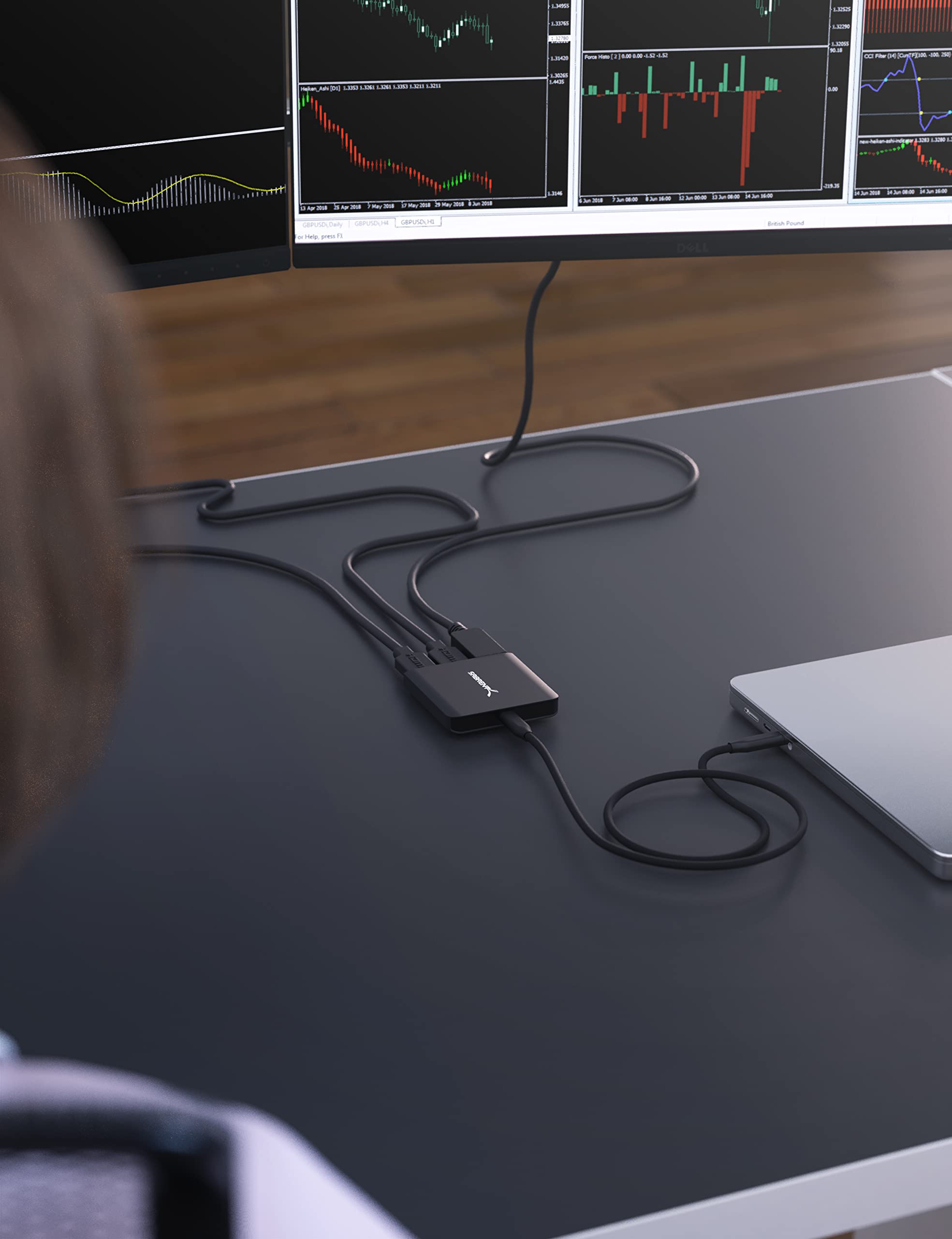 SABRENT Rozdzielacz HDMI, HDMI na USB C, 4K przy 60 Hz, adapter USB C na HDMI, 1 do 3 portów, akcesoria do laptopa, kabel portu wyświetlacza, kompatybilny z Thunderbolt 3 (DA-H2D1)