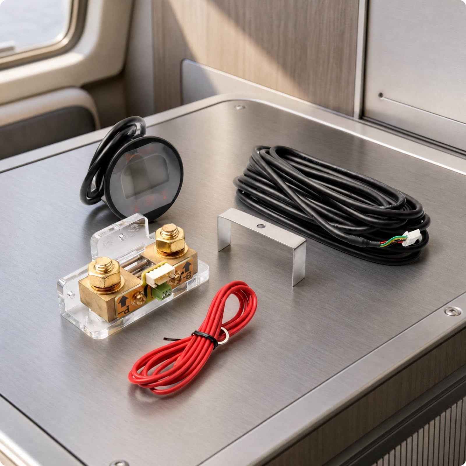 Compteur -120V En Laiton Robuste Moniteur Bloc D'alimentation à Écran Rétroéclairé Polyvalent Compteur pr Bateau
