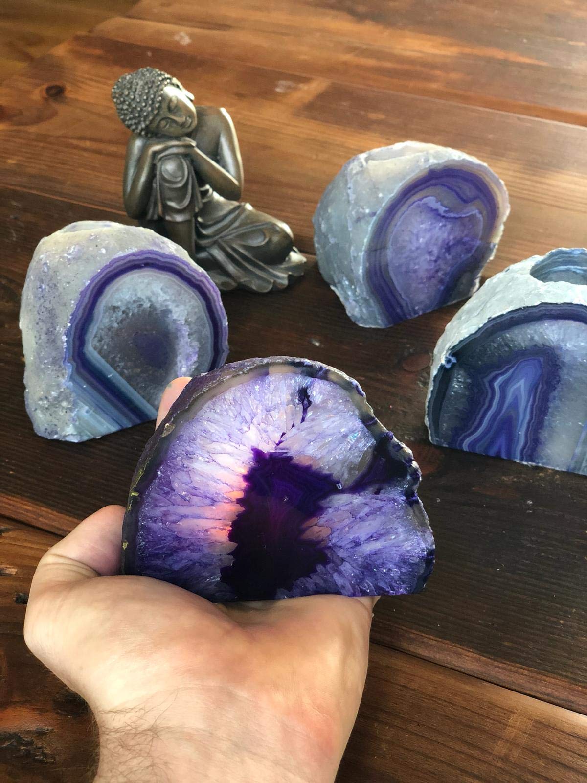 Large Purple Agate End Microcrystalline Quartz Tealight Candle Holder Ornament Gift