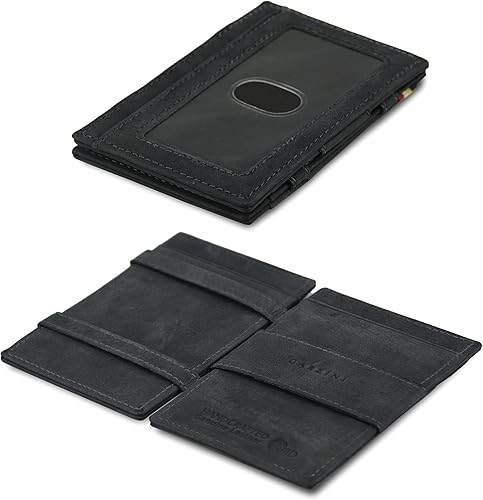 Garzini Cartera mágica con soporte para identificación cartera minimalista con tarjetero RFID cartera de cuero para 8 tarjetas 01 Negro Carbono