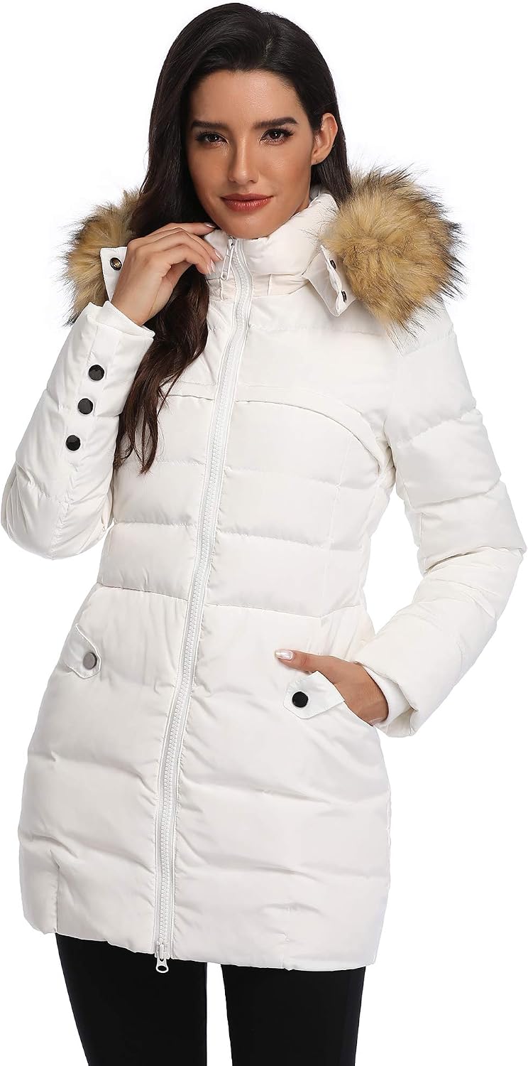 Obosoyo Women's Hooded Thickened Long Down Jacket Winter Down Parka Puffer Jacket