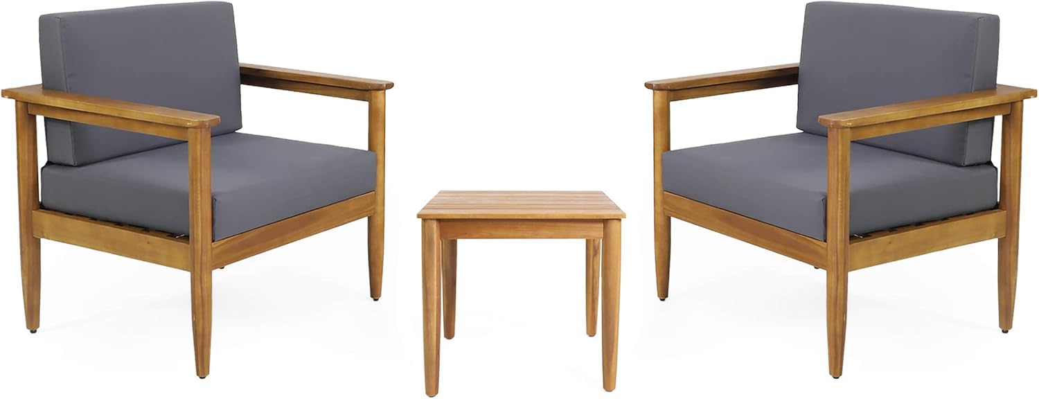 Eudora Outdoor Acacia Wood 2 Seater Chat Set, Teak and Dark Gray