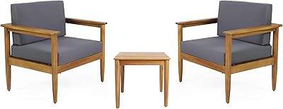 Eudora Outdoor Acacia Wood 2 Seater Chat Set, Teak and Dark Gray