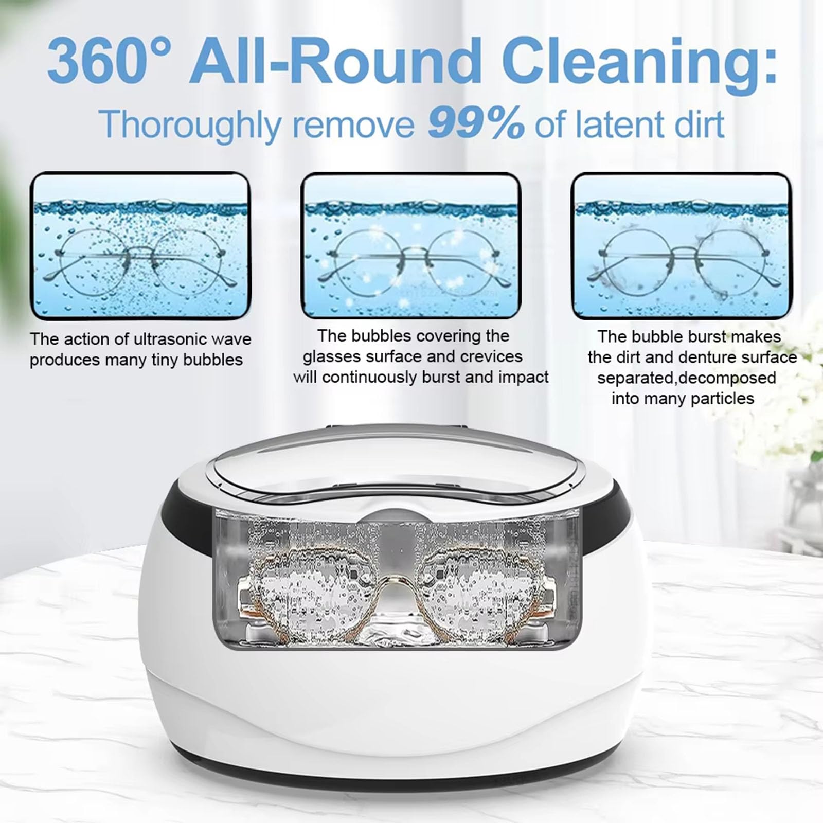 Máquina limpiadora de retenedores ultrasónica, limpiador ultrasónico de 650 ml/42 kHz para retenedores dentales, reloj, anillo, limpiador ultrasónico portátil de joyas con 5 ajustes de tiempo