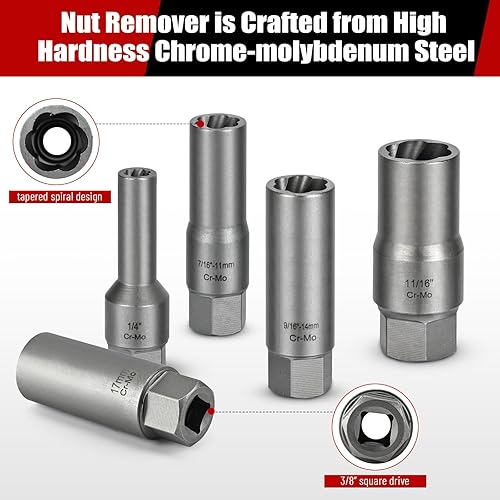 Miniatura 5 de Kit de extractor de pernos de 11 piezas, juego de extractor de pernos pelados, juego largo y profundo, fácil de salir, herramienta de enchufe para