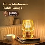 Small Battery Operated Lamp with Timer, Mushroom, Amber | Cordless, Glass, Tiny, Home Decor, Table, Shelf, Bedroom, Entryway, Kitchen, Bathroom, Birthday Gift for Women