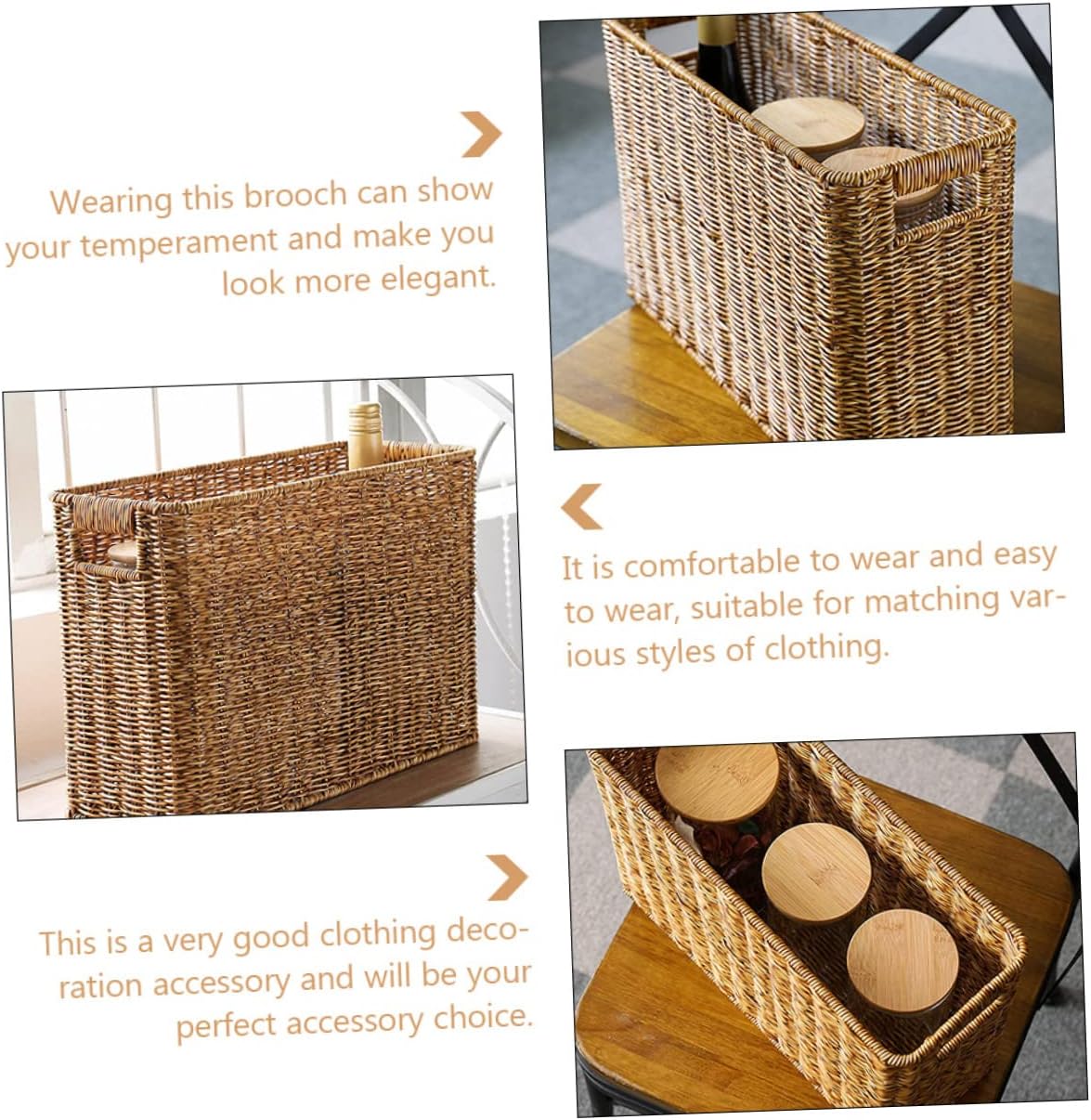 PAREKS Magazine Newspaper Basket Weaving Books Closet Bookshelf Cabinet Trash Can Rattan Toiletries Basket Toy Storage Basket Water Hyacinth Baskets Woven Basket Decor Home Supplies Stand/420