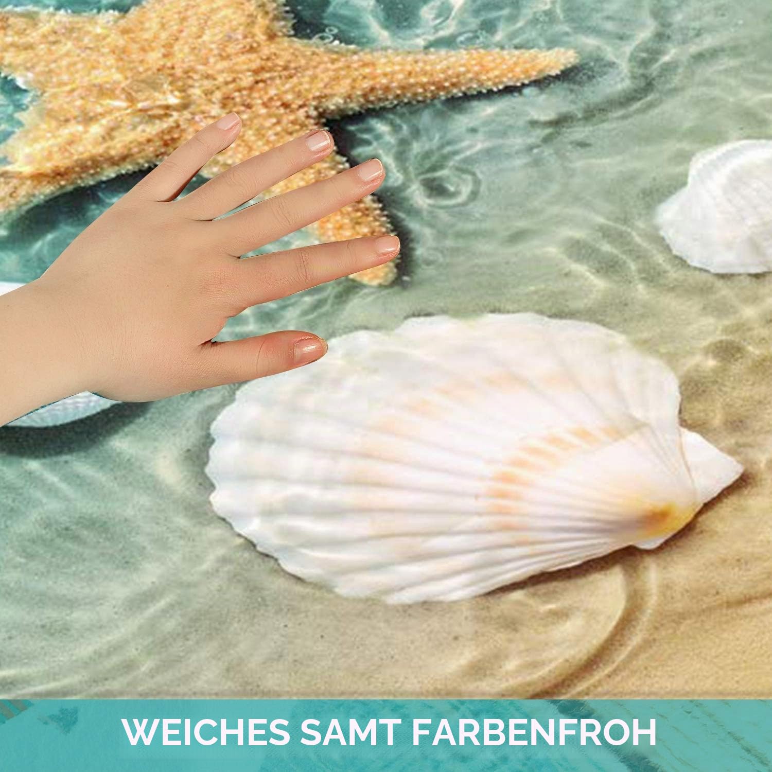 Badematte aus Memory-Schaum, rutschfest, saugfähig, super gemütlich, Samt, Badezimmerteppich, maschinenwaschbar (Strand Seestern2)